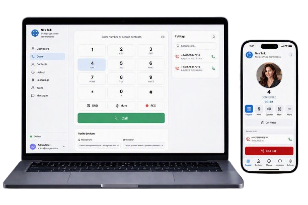 NexGenVoice softphone app on desktop and mobile